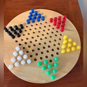 Vintage Solid Wood Chinese Checkers Game Set w/ Box & Instructions